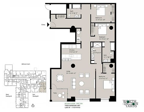 Floor plan for 3 beds, 3 baths, 1855 sqft